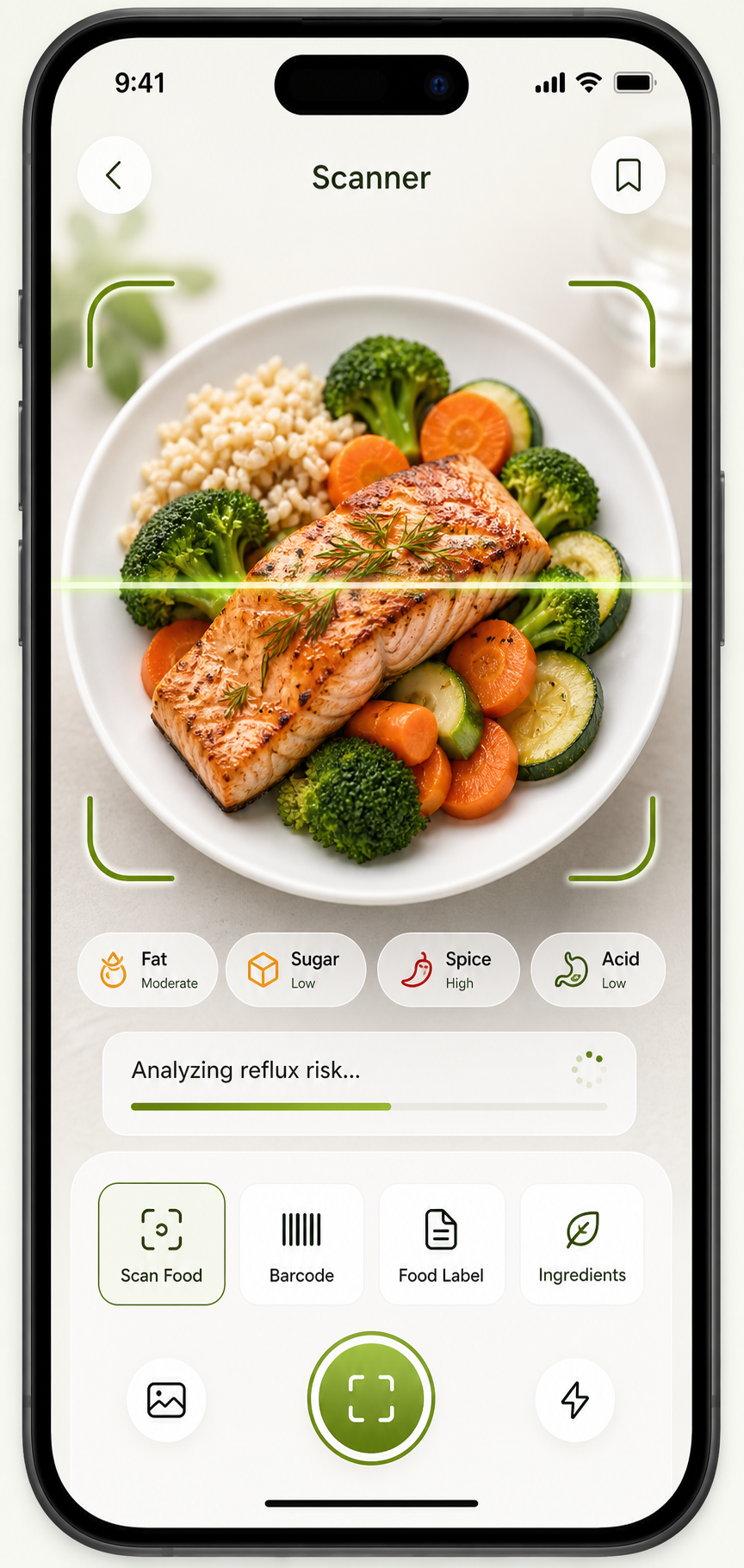 Reflu food scan risk check screen