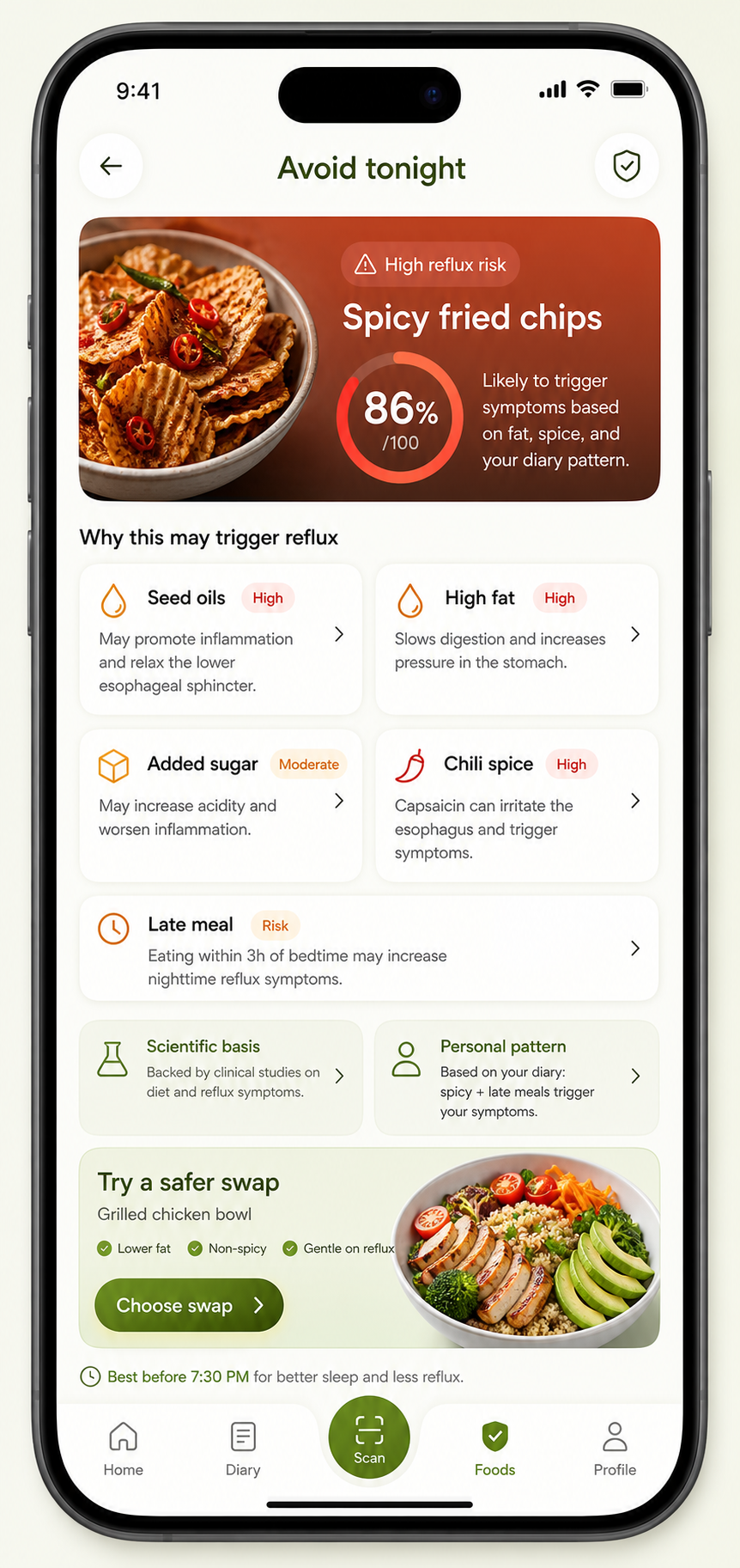 Reflu personal trigger insights screen