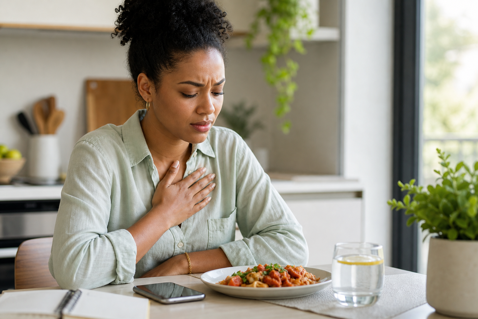 Person feeling reflux after lunch